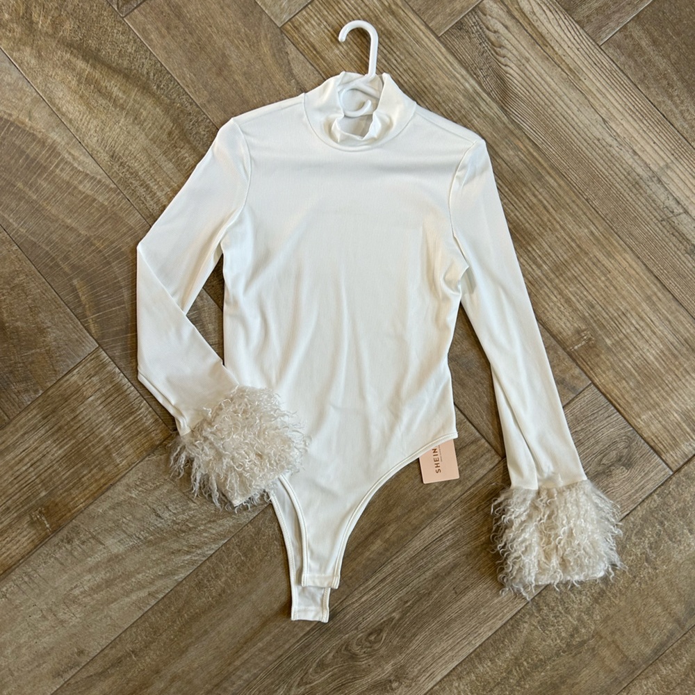 NWT SHEIN Faux Fur Cuff Bodysuit